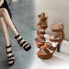 2025 Sexy Roman Sandals Summer New European and American Style Thin Belt Thick Sole Waterproof Table Thick Heel Sandals Foreign Trade