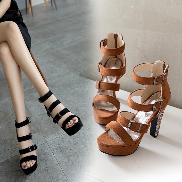 2025 Sexy Roman Sandals Summer New European and American Style Thin Belt Thick Sole Waterproof Table Thick Heel Sandals Foreign Trade