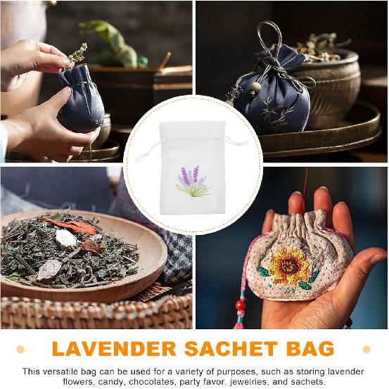 10pcs Refillable Lavender Sachet Bags, Cotton Cloth Drawstring Pouches for Wardrobe Storage, White, 5.51x3.93 Inches, Ideal for Home, Weddings