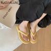 Fashion SUOJIALUN Summer New Candy Color Women Slipper Fashion Slip On Ladies Flat Heel Flip Flop Shoes Soft Casual Vacation Slides Sand