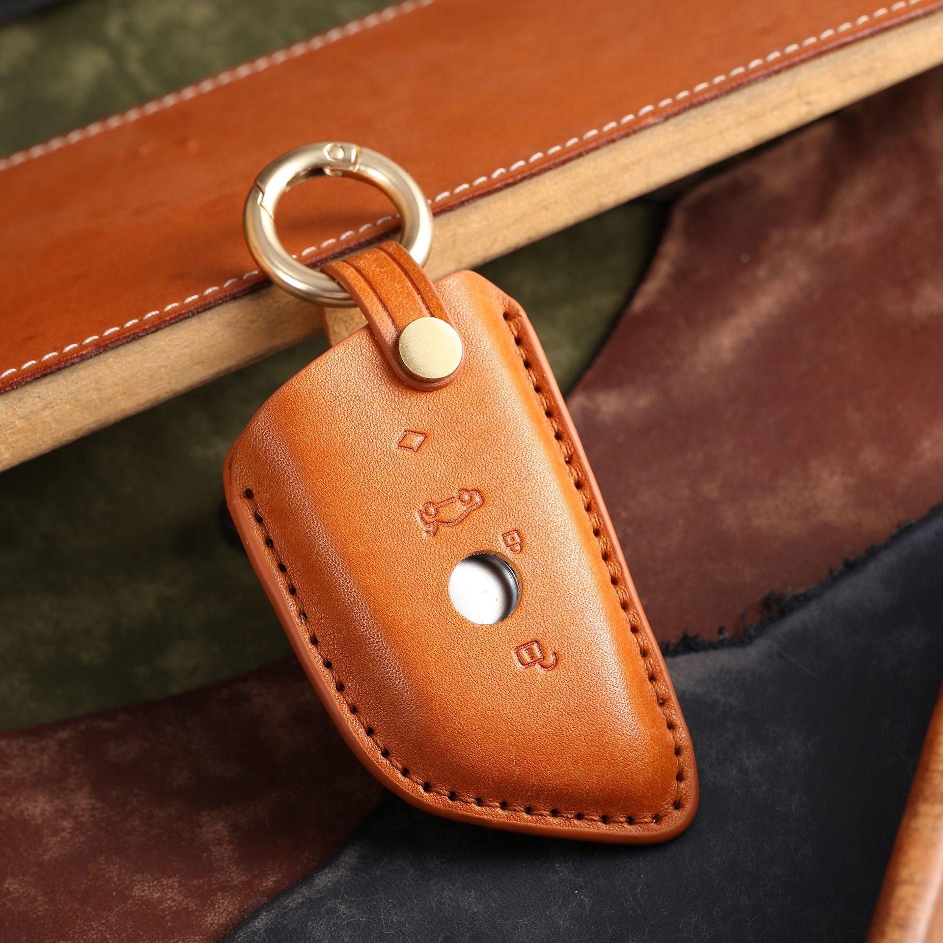 

Подходит для чехла ключа BMW 5 серии 530 лезвие 535li пряжка кожа 540 чехол для ключа автомобиля высококлассный оранжевый