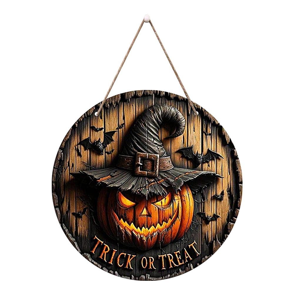 In Stock: Halloween Wooden Pumpkin Hanging Sign for Front Door Decoration