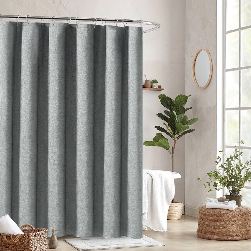 Luxusní plátěný sprchový závěs se stříbrnými kovovými háčky Koupelna Vodotěsná Silná látka Vanové závěsy Vana Velký koupací kryt