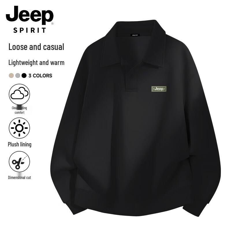 

JEEP SPIRIT Men s Fleece-Lined Lapel Pullover Sweatshirt L