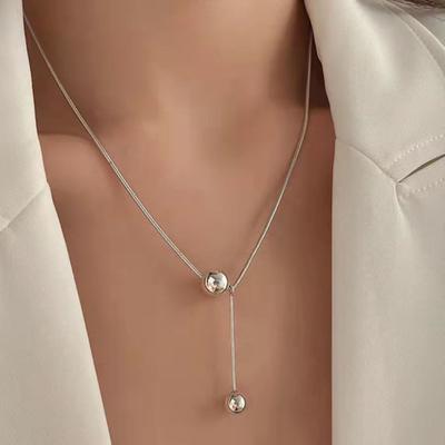 Yousheng Women Titanium Steel Necklace Round Ball Pendant Choker Necklace Adjustable Length Wedding Party Necklace Gift
