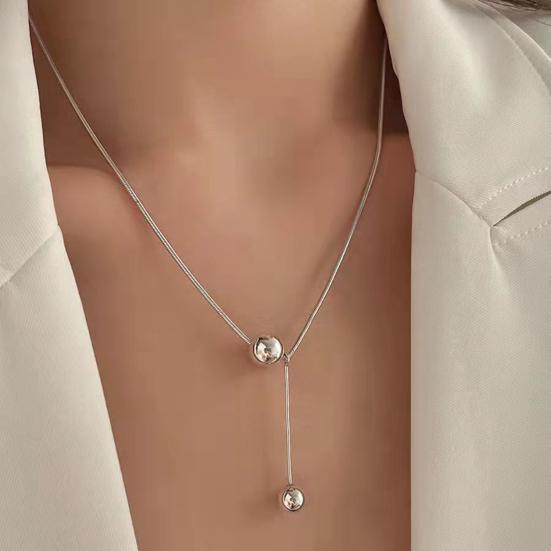 Yousheng Women Titanium Steel Necklace Round Ball Pendant Choker Necklace Adjustable Length Wedding Party Necklace Gift