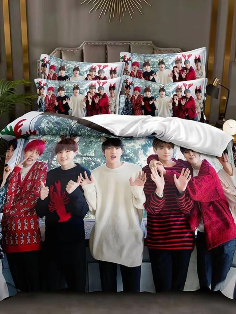 2026 NEW BTS Men's group Bedding Music Duvet Covers Kids Cartoon Bedding Set Twin Full Bedroom Bed Decor for Teens Best Gifts
