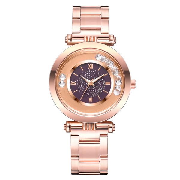 

Женские часы из сплава зыбучих песков со стразами Кварцевые часы Наручные часы со стальным ремешком и круглым циферблатом фиолетовый