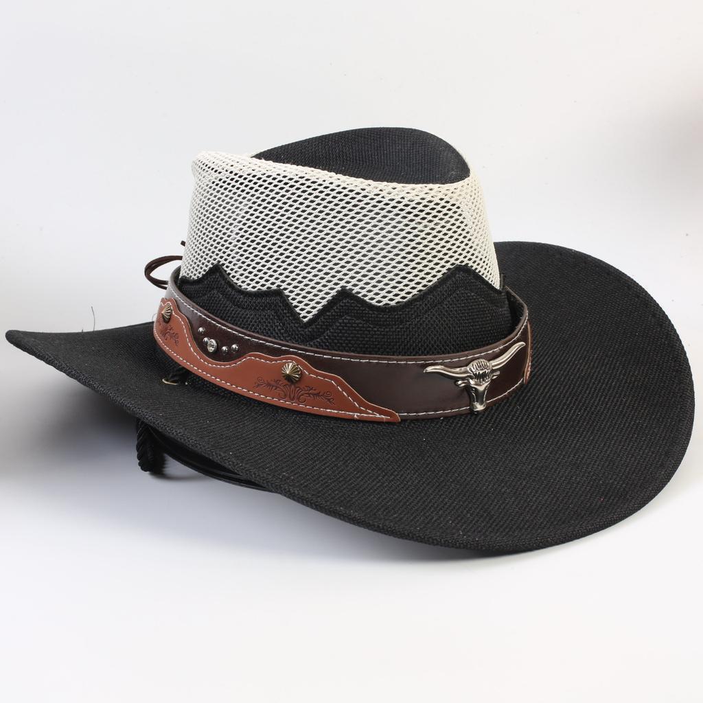 Western Cowboy Hat Men and Women Summer Breathable Sunscreen Visor Hat Big Brim Outdoor Travel Straw Top Hat