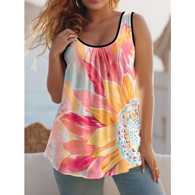 Dámská vesta bez rukávů Kreativní barevný potisk Pohodlná měkká Volnočasová Volná Módní Všestranná Letní Nadměrná vesta