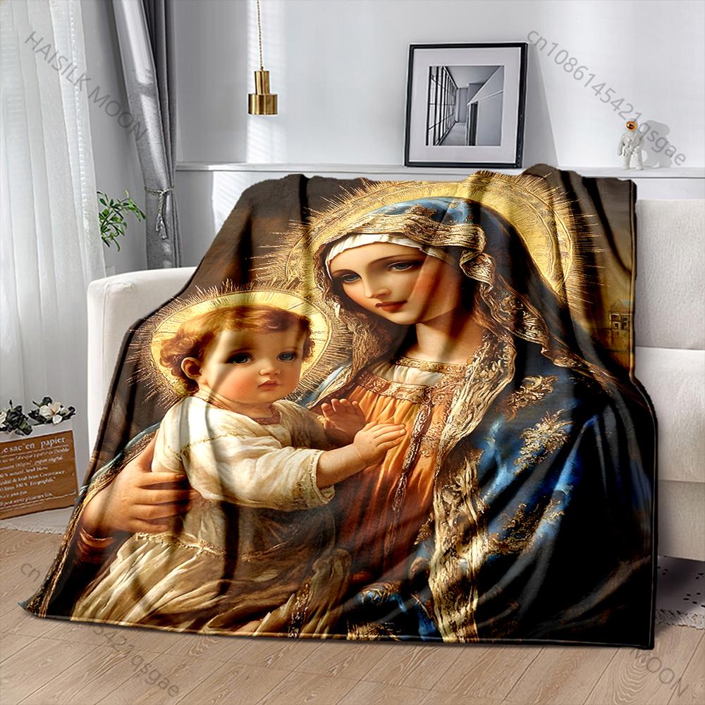 Blessed Virgin Mary Print Blanket Warm Soft and Comfortable Home Travel Blanket Sofa Bedding Camping Cars Cover Blanket for Gift