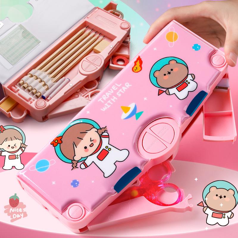 Cute Pencil Case for Girls, Kindergarten & Elementary Students: Multifunctional Stationery Box with Sharpener, Ruler & Scissors.