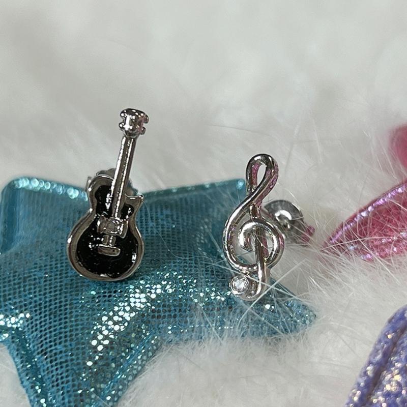 Asymmetrischer Gitarren-Musiknoten-Ohrstecker Zirkonia Statement-Ohrring Stecker Zarter Schmuck Geschenk Frauen Mädchen Empfindliches Ohr