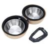 Foldable Dog Double Bowls Portable Stainless Steel Travel Pet Food Water Bowl with EVA Bag and Clip