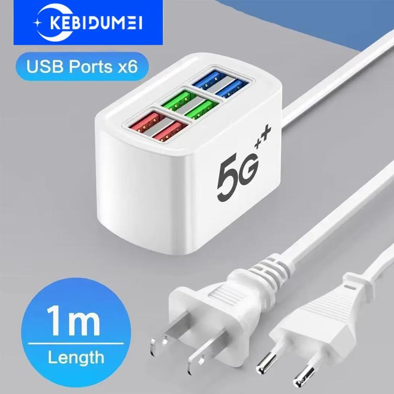 Fast USB Charger 6 in 1 Power Strip Desktop Charging Station Fast Charging 1m Cord USB HUB Adapter Socket IOS Android Universal