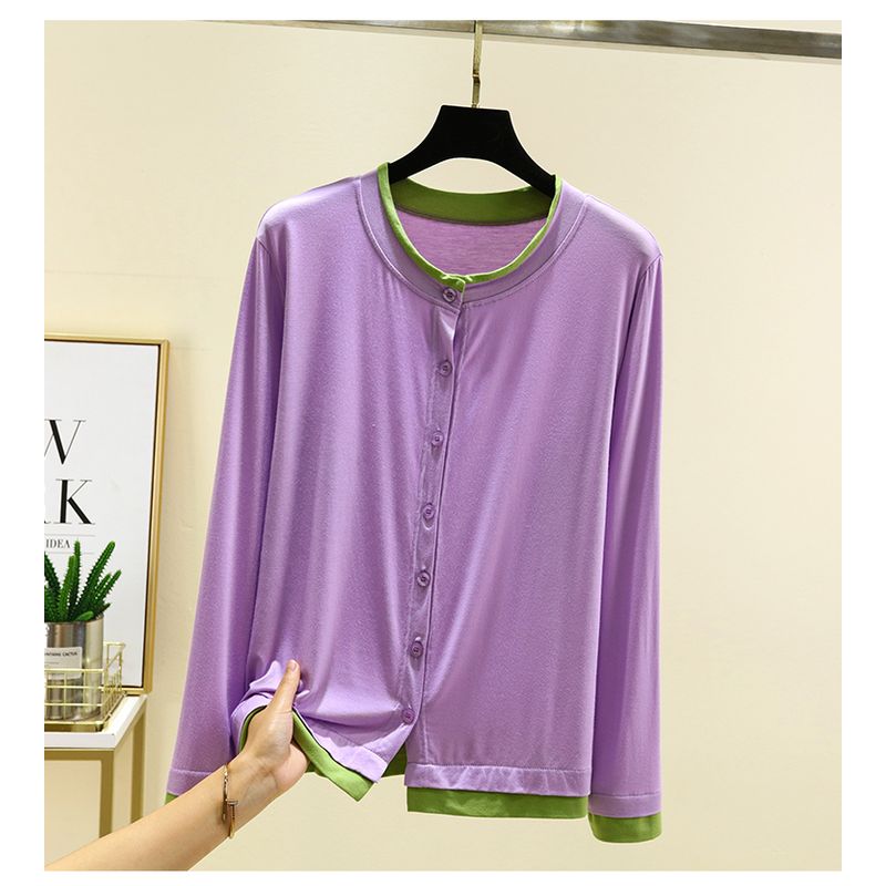 Long Sleeves Modal Homewear Tops Thin Spring/Summer Outer Shawl Cardigan Loose Plus Size Buckle Air Conditioning Blouse