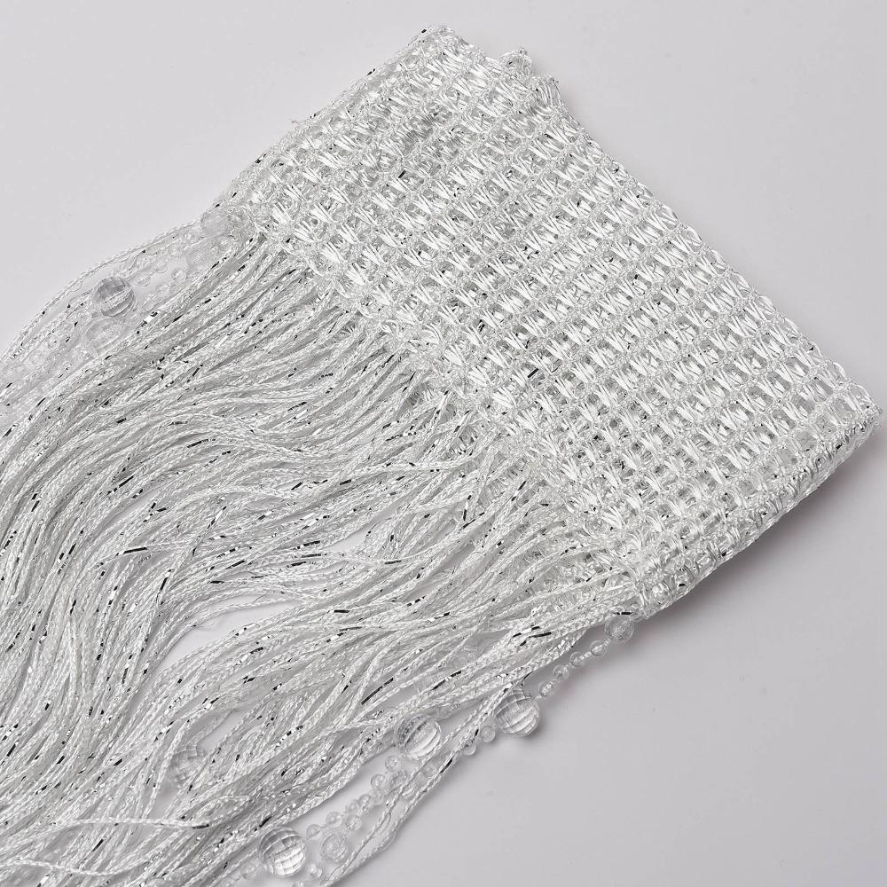 

Decorative Beaded Curtain Dense Crystal Curtain Space Saving Partition Curtain Doorway Use White