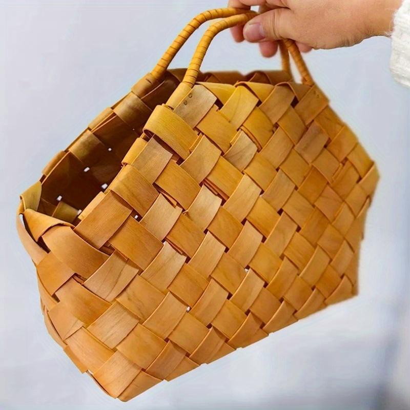 1pc Handcrafted Rustic Woven Basket with Handle - Traditional Style Decorative Flower Basket, Gift Box for Hotel and Home, Vintage Home Decor