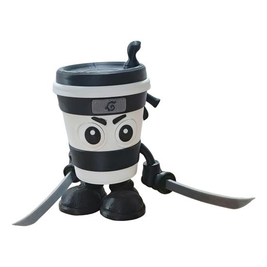 Cappuccino Cup Figurine with Weapon 3D Printed Ninja Shaped Coffee Cup with Movable Joints Collectible Ornament for Coffee Lovers And Anime Fans
