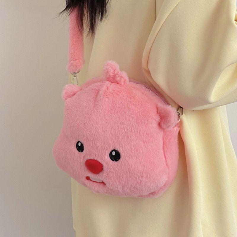 Cute Cartoon Beaver Plush Crossbody Bag Soft Kawaii Portable Handbag Versatile Sweet Girl Shoulder Purse