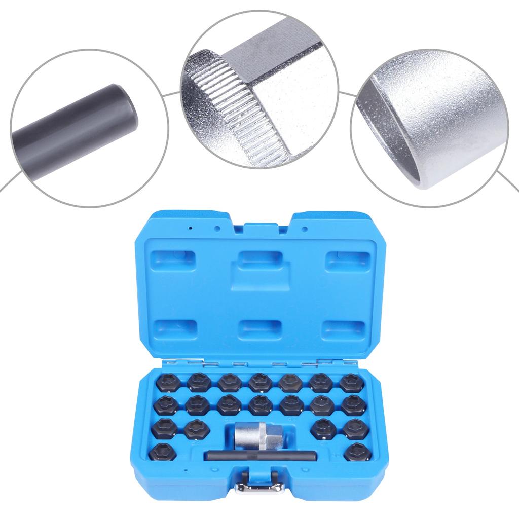 1/2" Drive Cr-Mo Steel Anti-Theft Lug Nut Key Set, 22pcs Wheel Lock Removal Tool - Time-Saving Car Repair Kit Fit All BMW Models