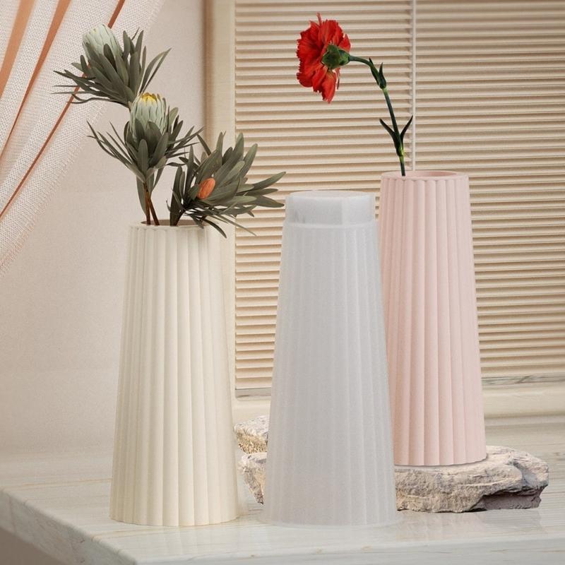 2 Pcs Striped Flower Vase Silicone Molds Flower Container Epoxy Resin Mold Plaster Pen Holder Mold for DIY Crafts