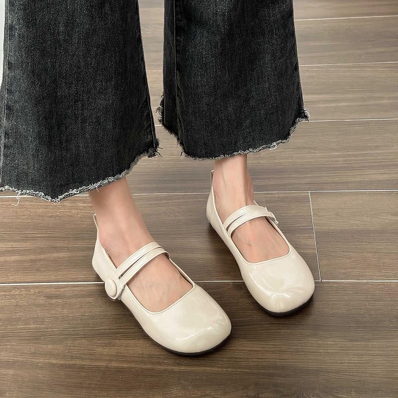 

Silver single shoes women s French retro flat Mary Jane women s shoes soft sole soft leather ballet shoes round head jk small leather shoes 35 бежевый