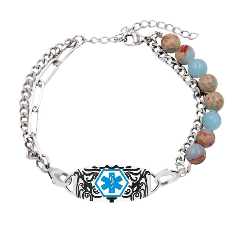 Verstellbares Medicals Alert ID-Armband mit gravierbarem Anhänger, Edelstahl, doppellagiges Armband, Handgelenkschmuck