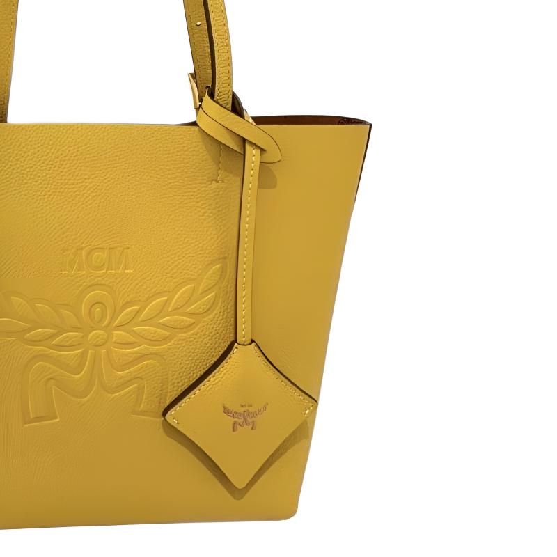 MCM Himmel Embossed Logo Tote Bag Shopping Bag Leather Handheld Shoulder Bag Mini Women tote bags Lemon-Gold MWPESAC04Y9001