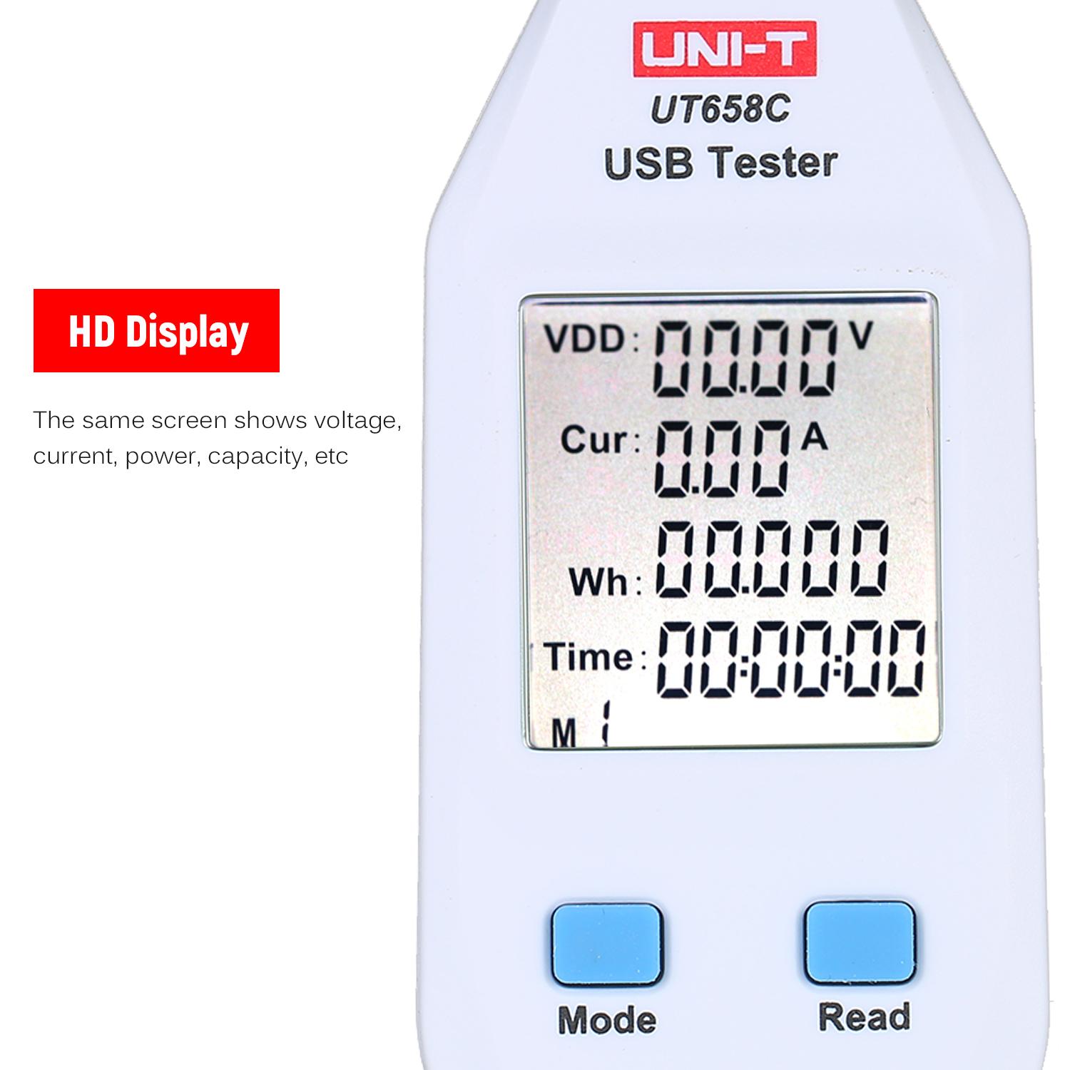 

USB Power Meter LCD USB Tester Detector Voltmeter Ammeter Digital Power Capacity Tester (UT658C) Type C