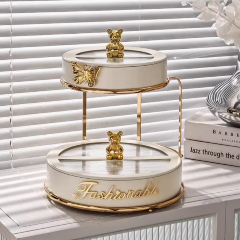 Metal Fruit Plate Double Layered Fruit Candy Box Snack Box Dim Sum Dish Snack Plate Dessert Dried Fruit Boxes Tray