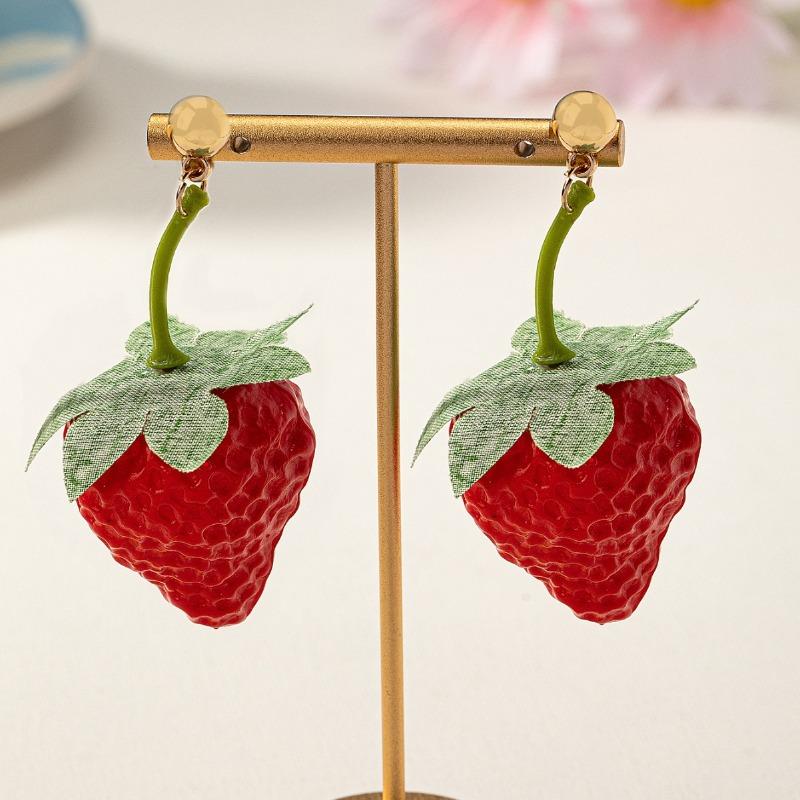 Cute cartoon funny mini simulation strawberry pendant earrings fashionable versatile fruit pastoral gift