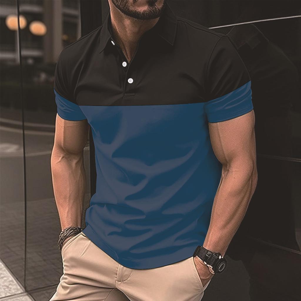 Men's Casual Polo Shirt with Button Up T-shirt Top