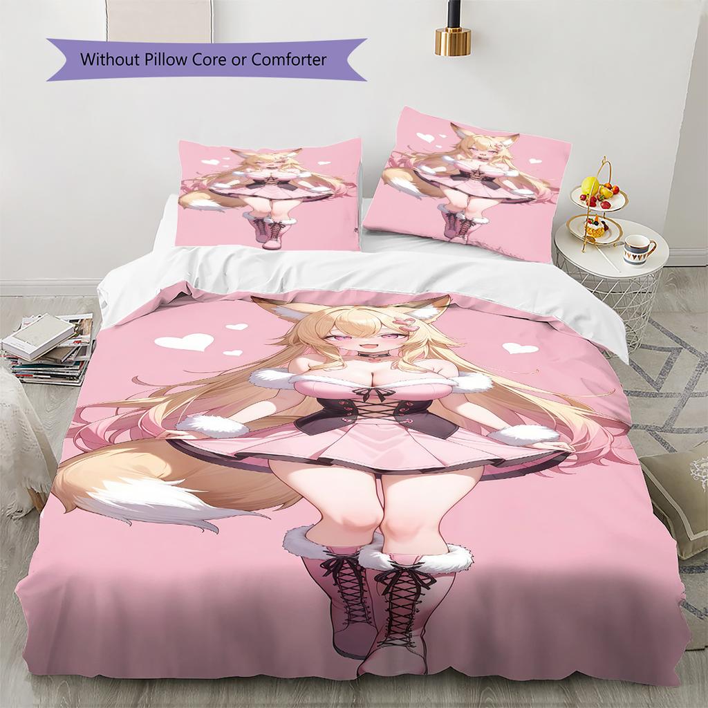 Anime Pattern Bedding Quilt Set Quilt Cover Pillowcase Home Decoration Birthday Gift (1 * Duvet Cover + 2 * Pillowcase, Without Core)