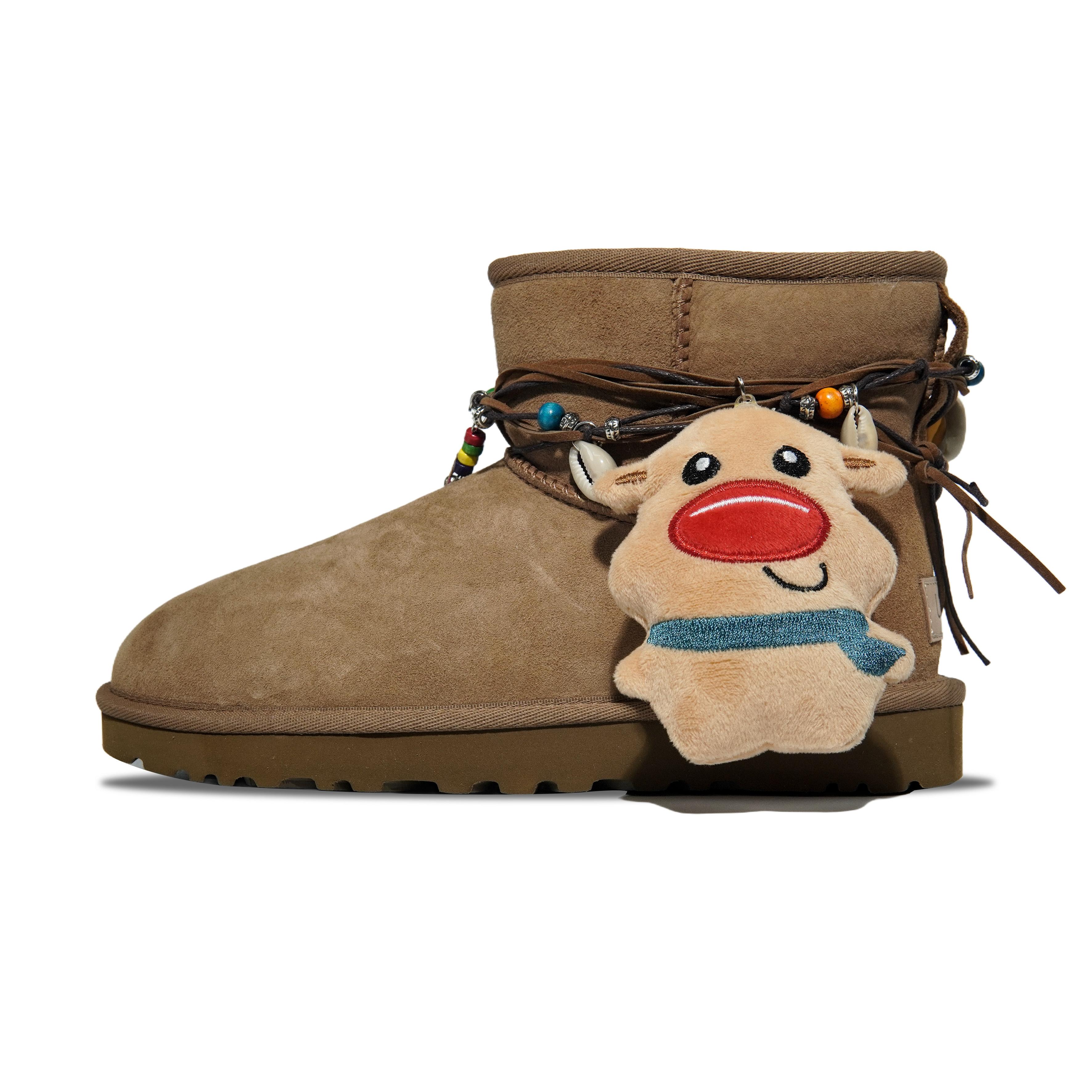 UGG Classic Mini II Joy, Winter Calf Sheepskin Thermal Slip Resistant Short Snow Boots Women s Light Brown 1016222-CHE(Team546-) 36