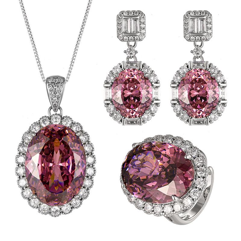 Jewelry Copper Bottom Gold-Plated Simulation Dry Rose High-End Jewelry Set Women'S Stone 15 * 20