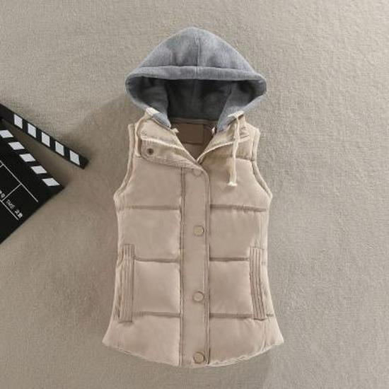 Korean Style Women's Hooded Peach Velvet Sleeveless Cotton Vest - Autumn/Winter Collection