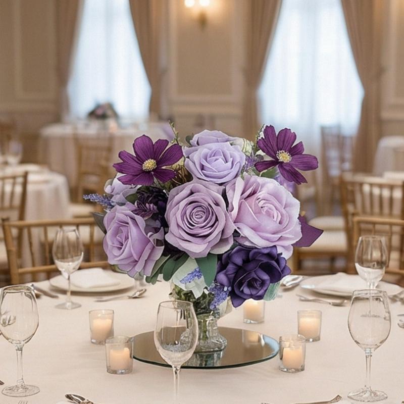 6Pcs Wedding Bouquets with Ribbon for Bride and Bridesmaid Realistic Artificial Rose Flower Bouquets Photography Tool