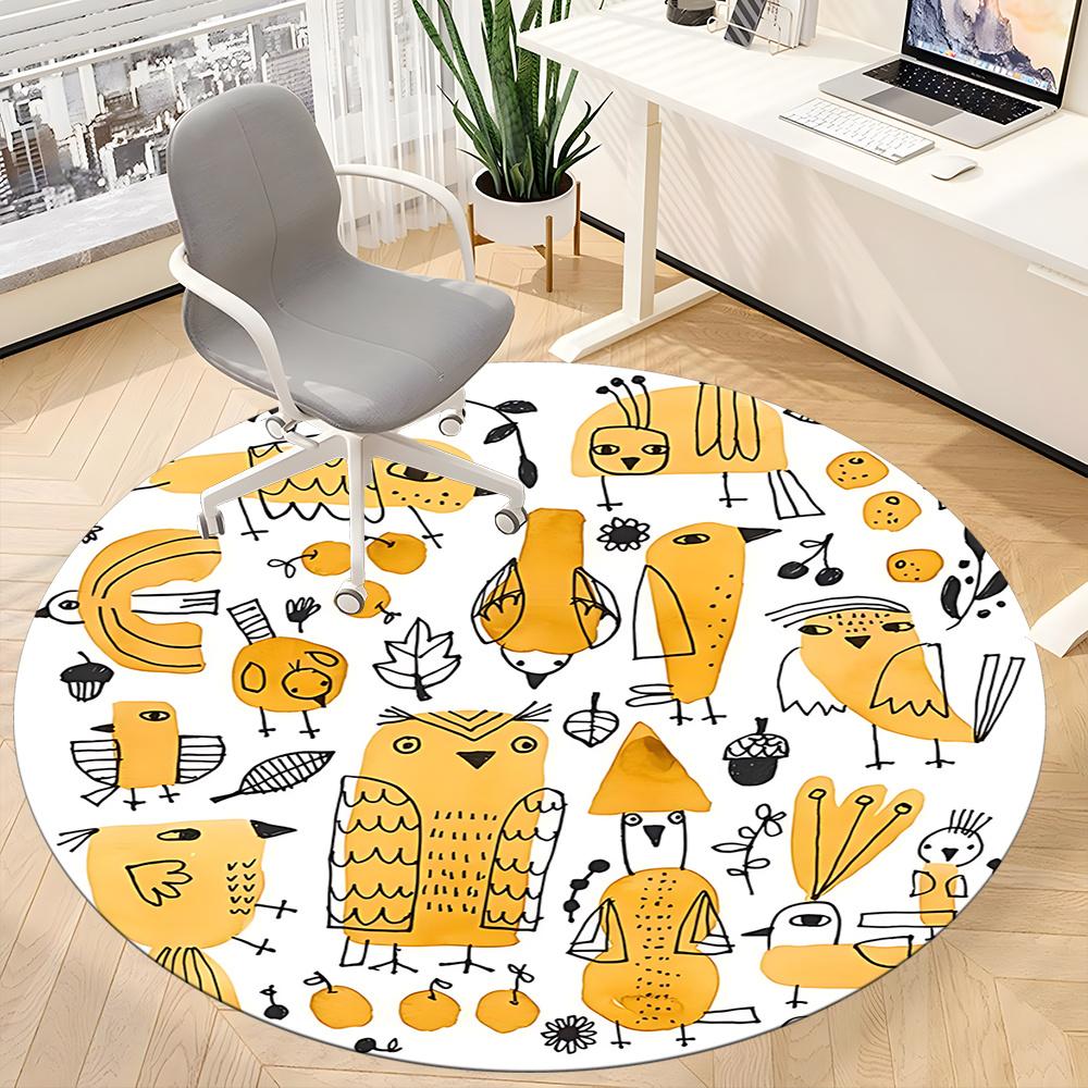1pc Birds Nature Office Round Area Rug, Indoor Mat Suitable ForOffice, Under Office Chairs Bedroom Living Room Home Decor, Room Deco 037