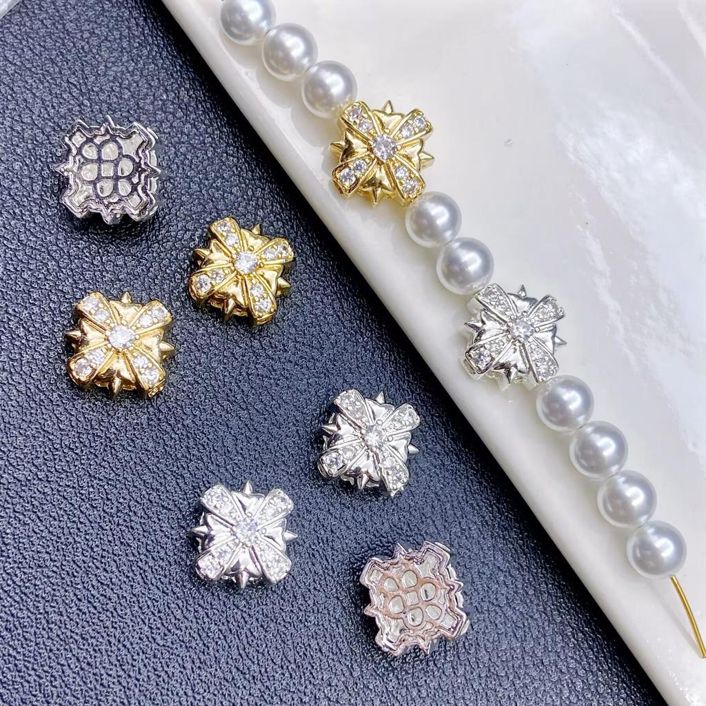 14k High-Color Retention Zircon Cross Spacer Beads for DIY Nail Art Accessories