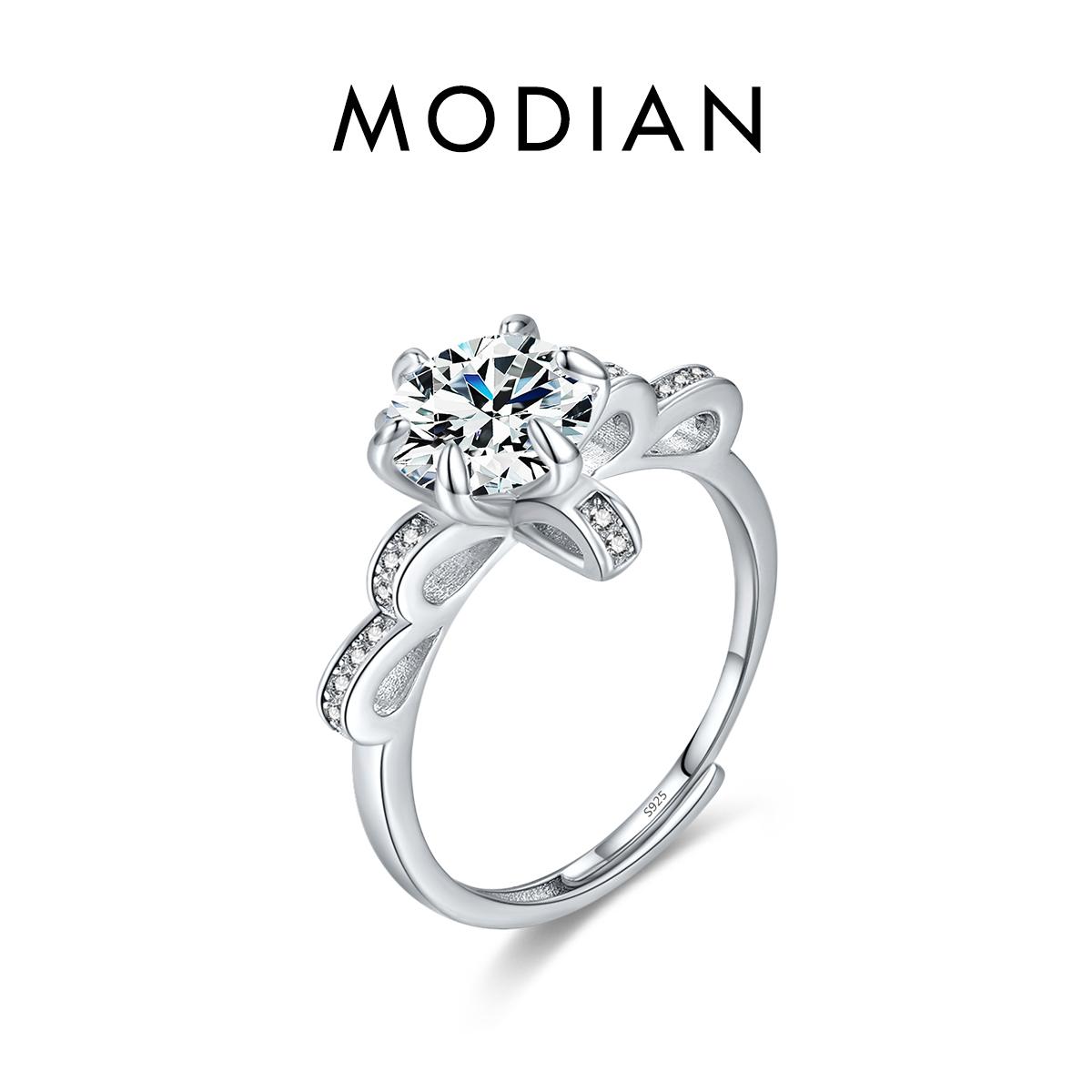 

Модиан Ослепительная Корона Регулируемое Кольцо Настоящее Стерлингового Серебра 925 пробы Классические Круглые Кольца CZ 2CT Подвески Для Женщин Свадебные Изящные Ювелирные Изделия серебряный