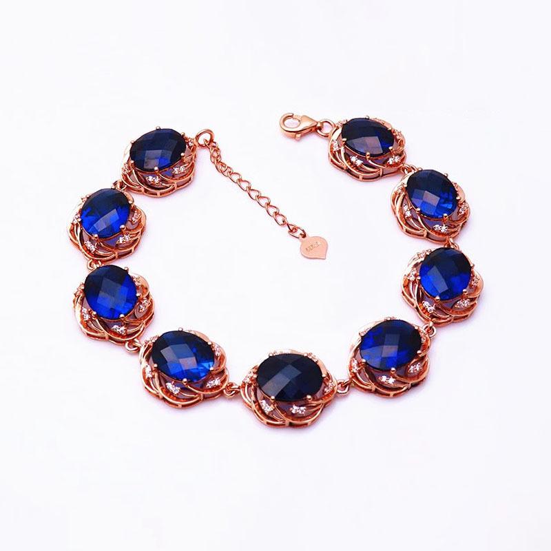 Purple Gold Luxury Bluestone Egg Surface Bracelet Rose Gold Plated Color Gold Round Zircon Bracelet