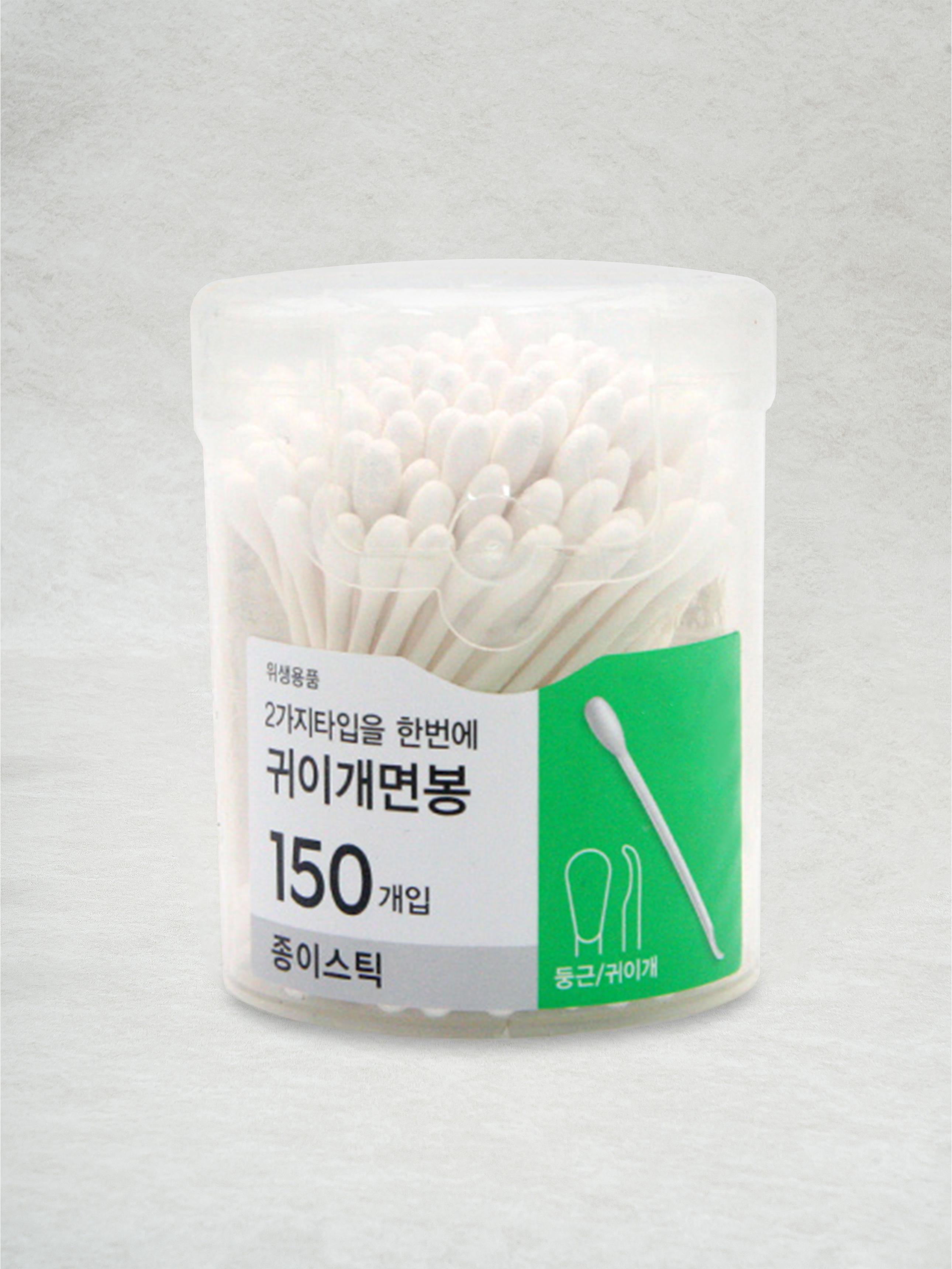 One-Touch Case Ear Pick & 150 Paper Cotton Swabs Set 1ea