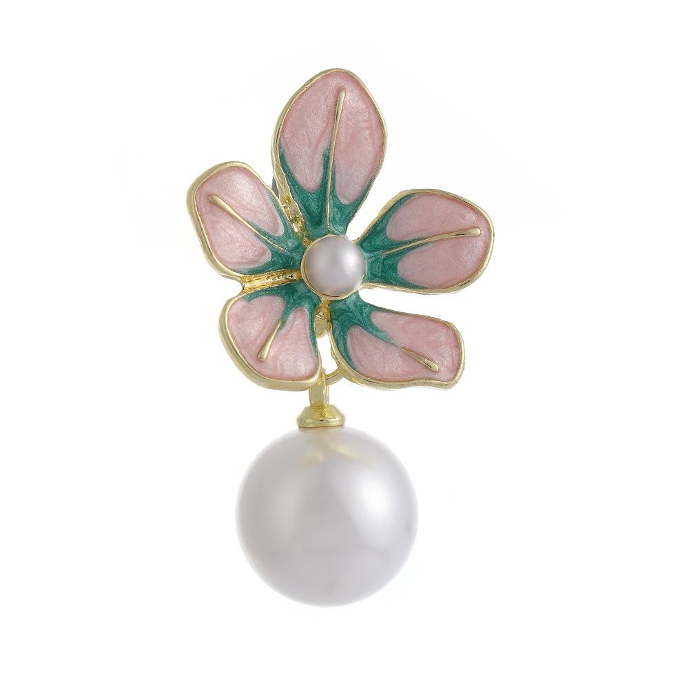 Enamel Oil Painting Gradual Change Flower Earrings Women'S Retro French Temperament Pearl Earrings Light Luxury Niche Versatile Ear Jewelry