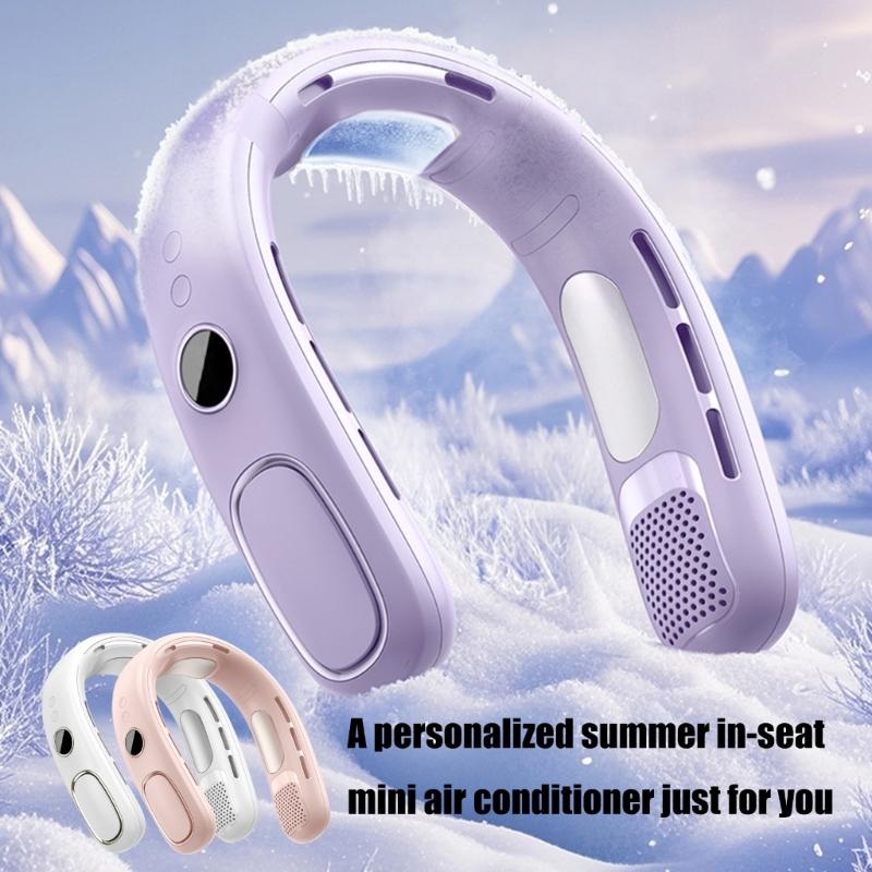 Semiconductor Hanging Necks Fan Bladeless Rechargeable Digital Display Fan Portable Cooling Gadget for Adults and Kids