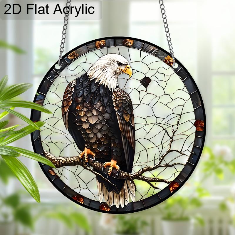 Acrylic Bald Eagle on Branch Suncatcher, Stained Glass Effect Window Hanging Ornament for Bird & Wildlife Lover Gifts