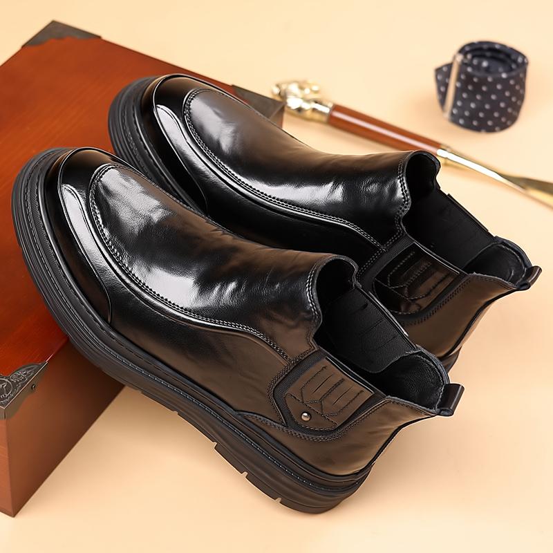 Genuine Leather Mens Chelsea Boots Luxury Brand Male Ankle Boots Soft Elastic Strap Ankle Boots Smart Formal Business Dress Shoe
