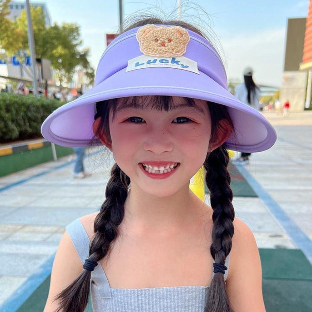 Korean Style Cartoon Sunshade Hat Anti-UV Sun Hat Children's Visor Hat Soft Bear Empty Top Hat Kid