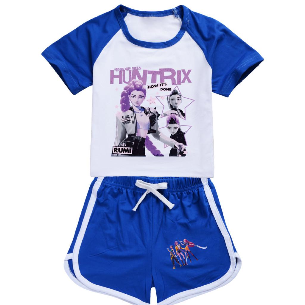 5105 Kids Girls POP Rumi Zoey Mira Print T-shirt Shorts Sport Tracksuit Clothes Set