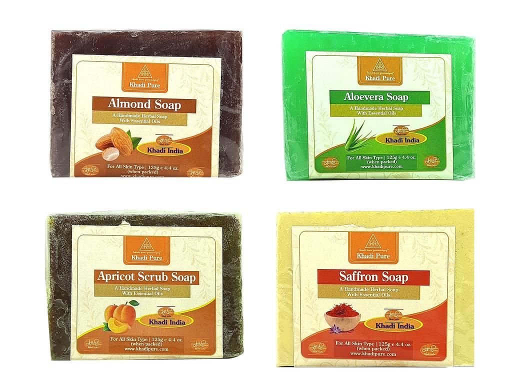 Мыло Khadi с чистым миндалем, алоэ вера, абрикосом и шафраном, 125 г (Пакет из 4)